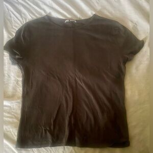 Zara Women’s Black Silk Blend Seamed T-Shirt SZ M